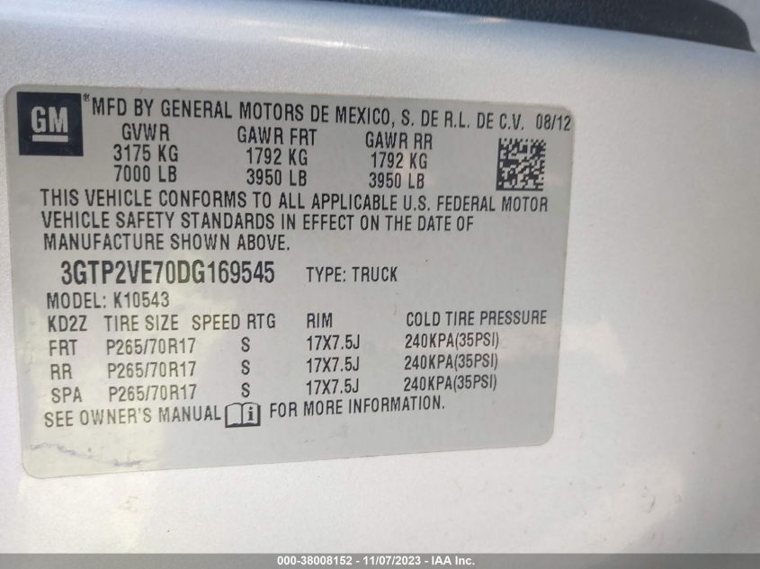 2013 GMC SIERRA 1500 SLE - 3GTP2VE70DG169545