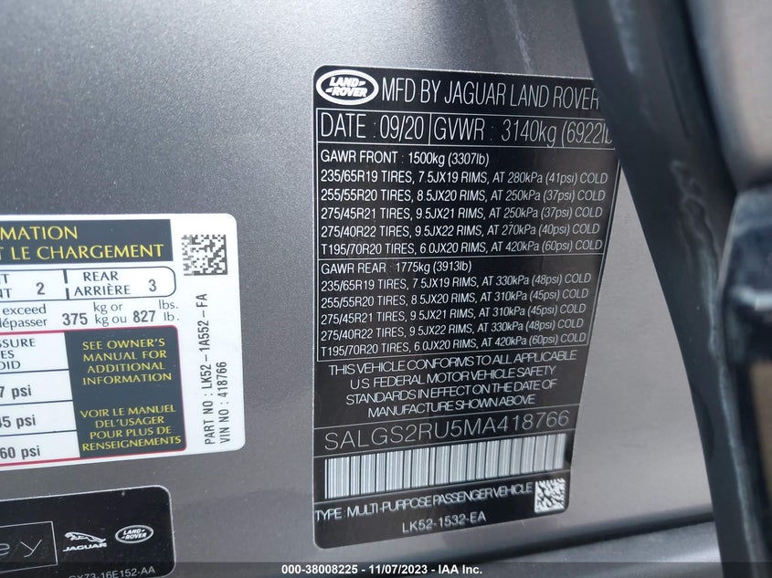VIN SALGS2RU5MA418766 2021 LAND ROVER RANGE ROVER WESTMINSTER