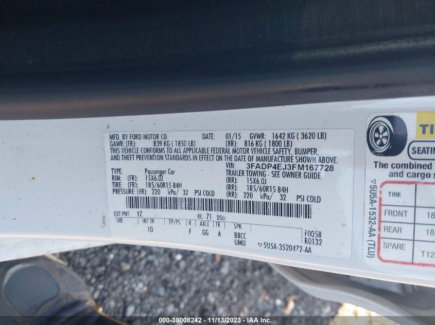 2015 FORD FIESTA SE - 3FADP4EJ3FM167728