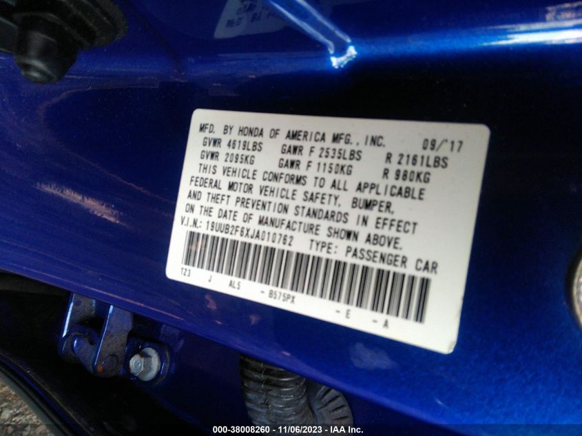 2018 ACURA TLX W/A-SPEC PKG - 19UUB2F6XJA010762