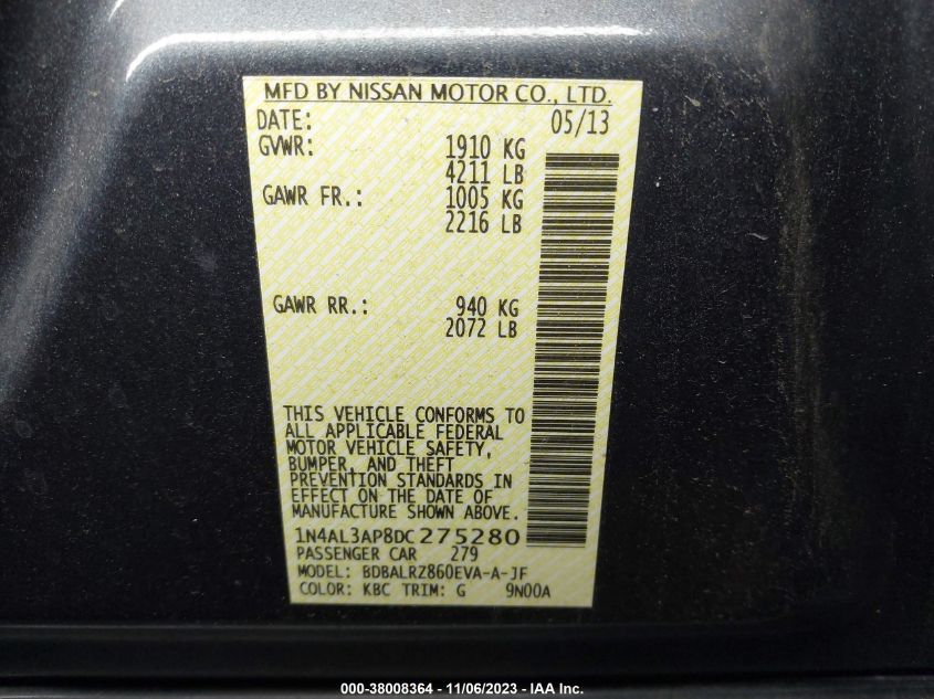 2013 NISSAN ALTIMA 2.5 S - 1N4AL3AP8DC275280
