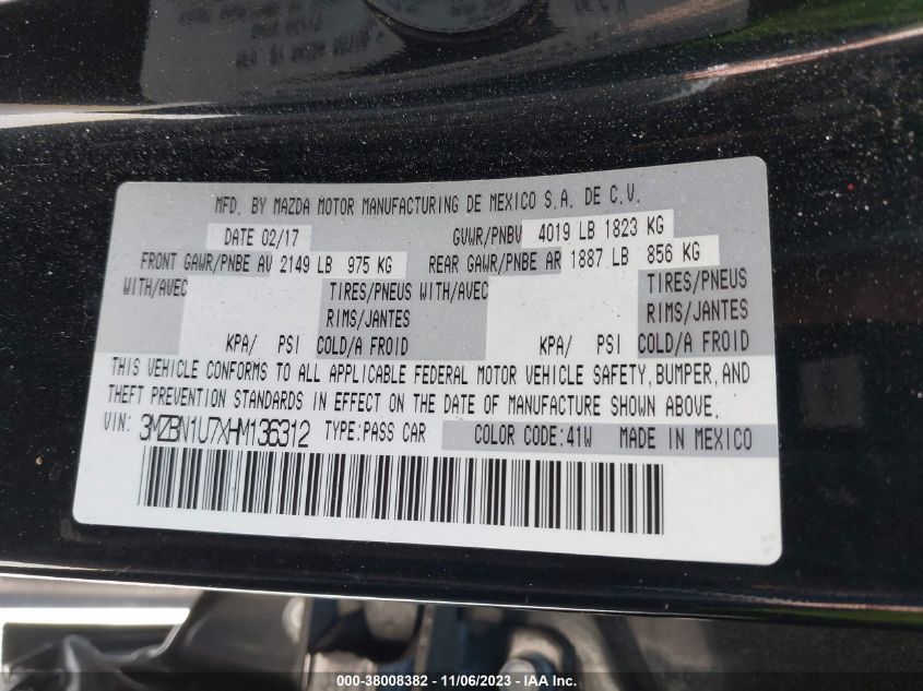 2017 MAZDA MAZDA3 SPORT - 3MZBN1U7XHM136312