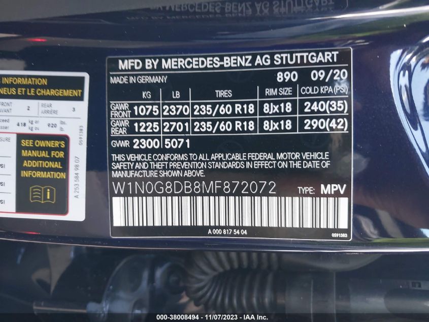 2021 MERCEDES-BENZ GLC GLC 300 W1N0G8DB8MF872072