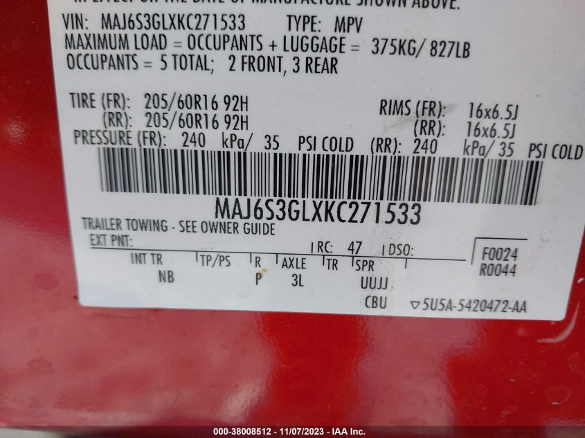 2019 FORD ECOSPORT SE - MAJ6S3GLXKC271533