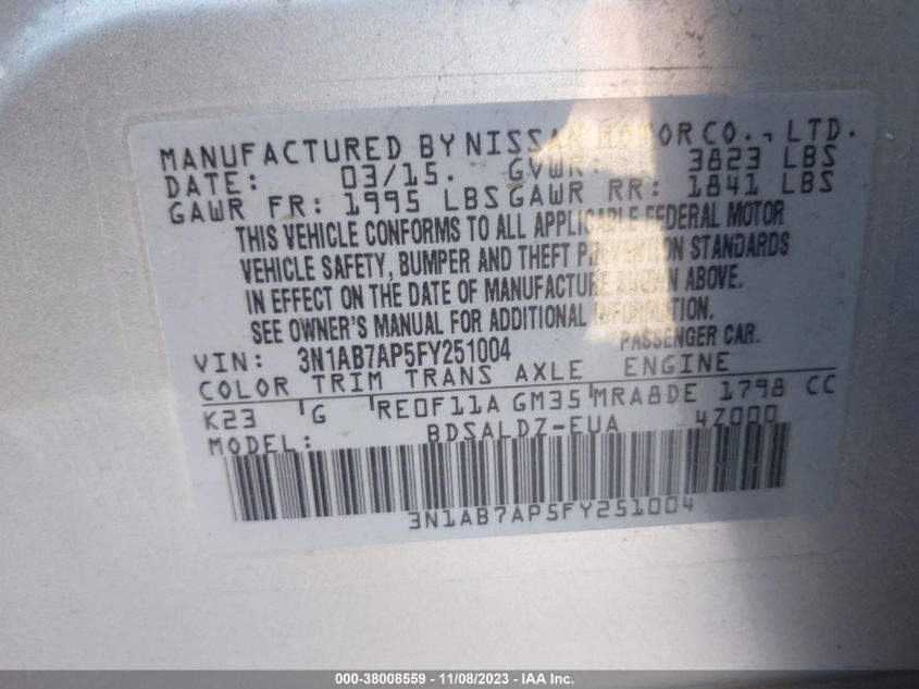 2015 NISSAN SENTRA FE+ S/S/SL/SR/SV - 3N1AB7AP5FY251004