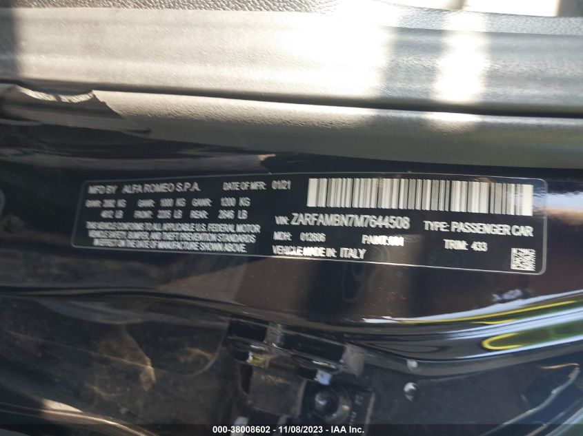 2021 ALFA ROMEO GIULIA TI/TI LUSSO/TI SPORT/TI S - ZARFAMBN7M7644508