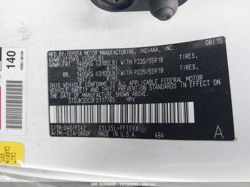 2015 TOYOTA SIENNA LE - 5TDJK3DC0FS117765