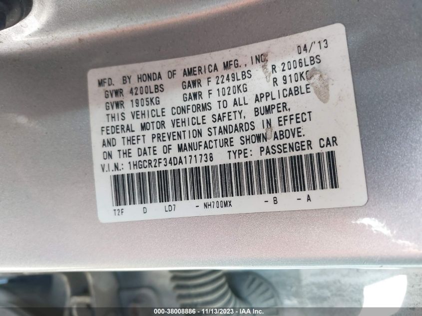 2013 HONDA ACCORD LX - 1HGCR2F34DA171738