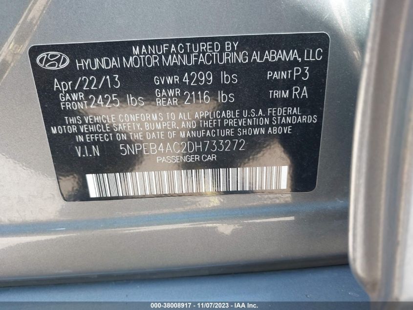 2013 HYUNDAI SONATA GLS - 5NPEB4AC2DH733272