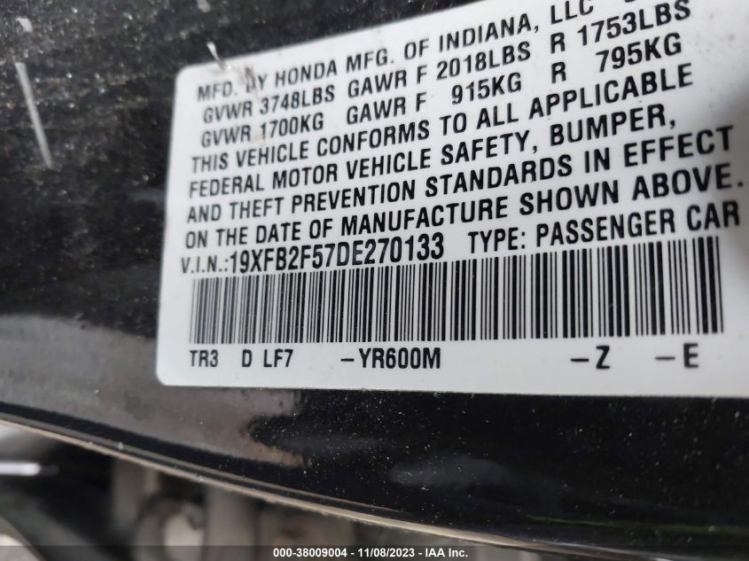 2013 HONDA CIVIC LX - 19XFB2F57DE270133