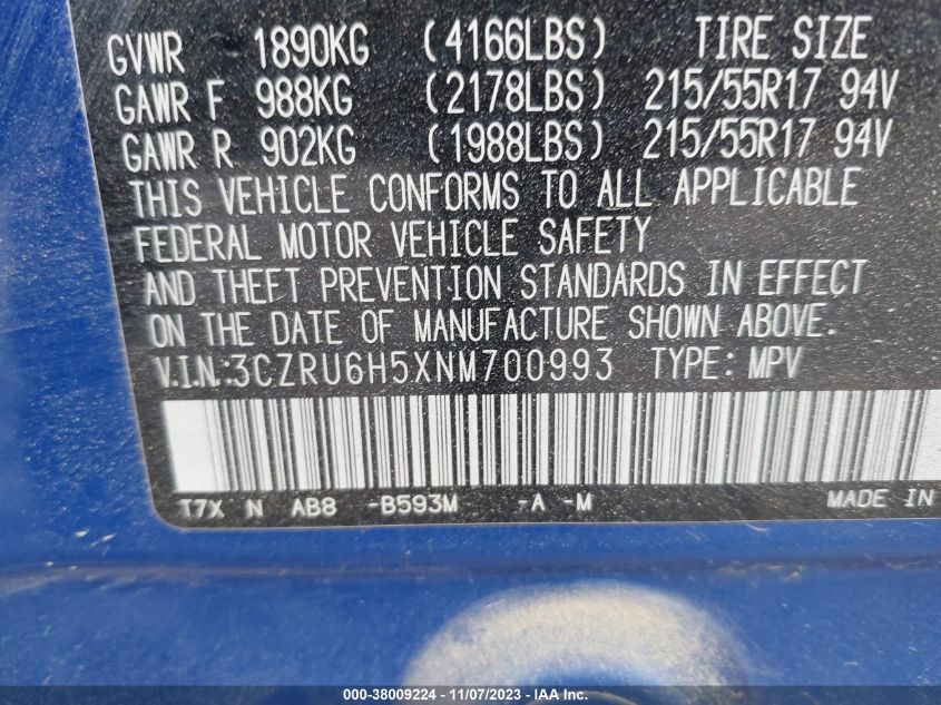2022 HONDA HR-V EX - 3CZRU6H5XNM700993