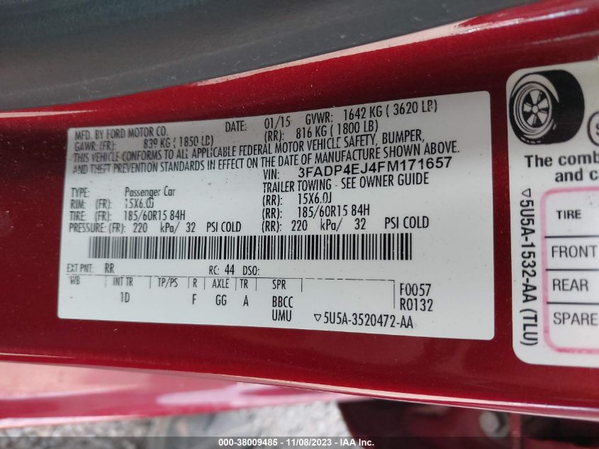 2015 FORD FIESTA SE - 3FADP4EJ4FM171657