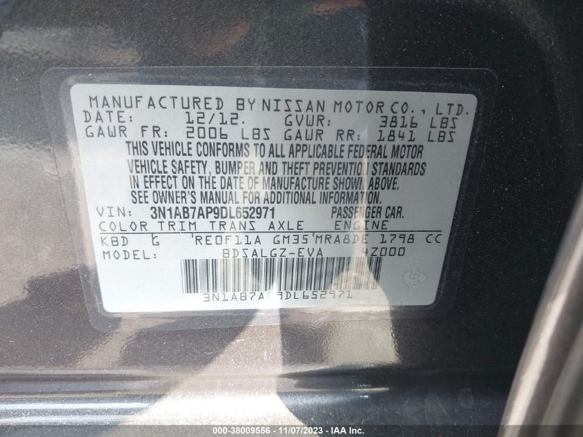 2013 NISSAN SENTRA SL - 3N1AB7AP9DL652971