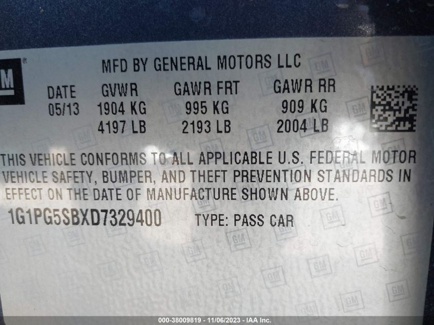 2013 CHEVROLET CRUZE LTZ - 1G1PG5SBXD7329400