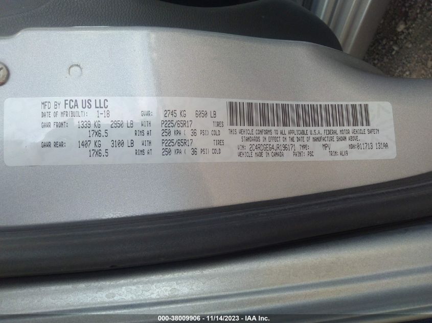 2018 DODGE GRAND CARAVAN GT - 2C4RDGEG4JR196171