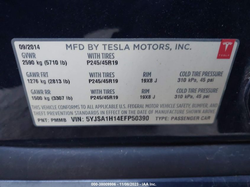 2014 TESLA MODEL S - 5YJSA1H14EFP50390