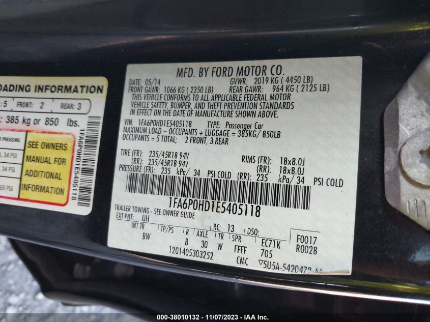 2014 FORD FUSION SE - 1FA6P0HD1E5405118