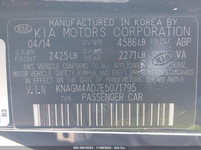 2014 KIA OPTIMA HYBRID LX - KNAGM4AD7E5071795