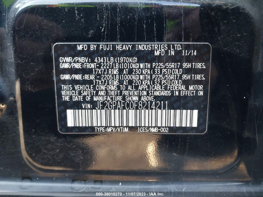 2015 SUBARU XV CROSSTREK 2.0 PREMIUM - JF2GPAFC0F8214211