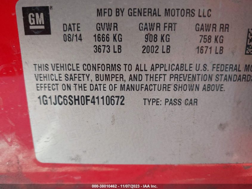 2015 CHEVROLET SONIC LT - 1G1JC6SH0F4110672