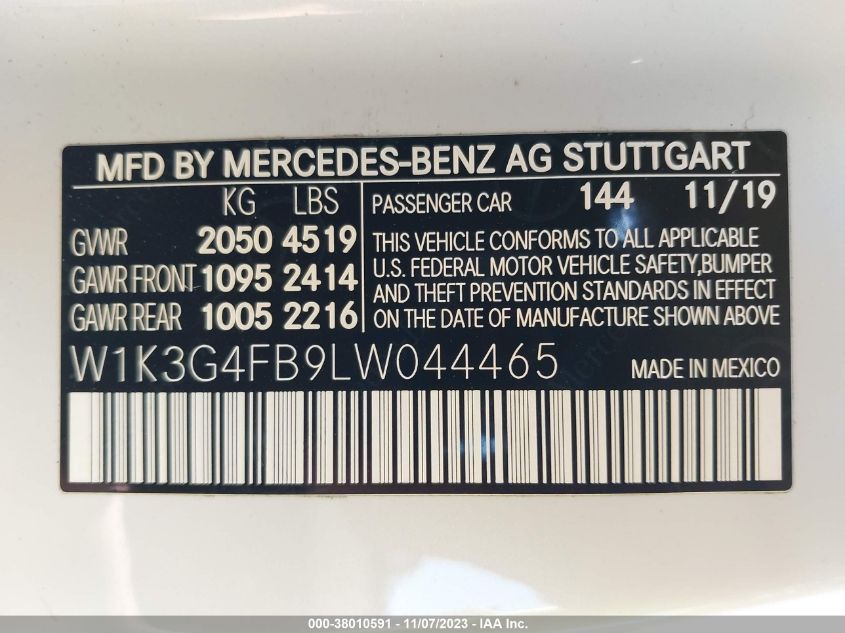 2020 MERCEDES-BENZ A 220 4MATIC W1K3G4FB9LW044465