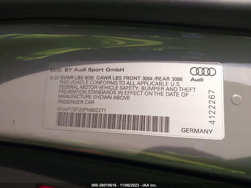 WUAPCBF20PN902271 Audi S7/rs7 TFSI QUATTRO TIPTRONIC 9