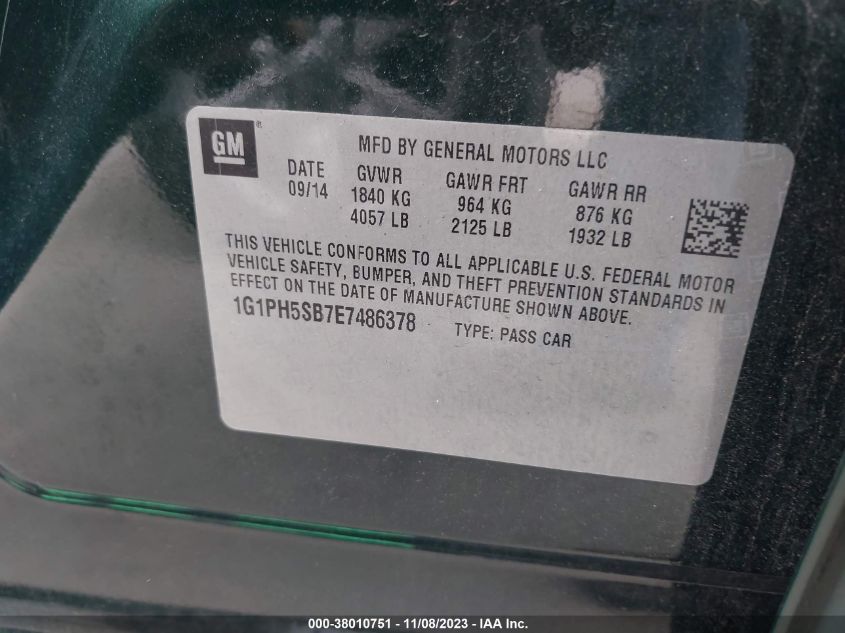 2014 CHEVROLET CRUZE ECO - 1G1PH5SB7E7486378