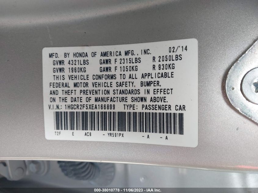 2014 HONDA ACCORD SPORT - 1HGCR2F5XEA166899