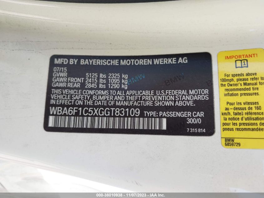 2016 BMW 640I WBA6F1C5XGGT83109