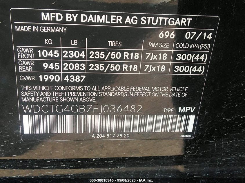 2015 MERCEDES-BENZ GLA 250 - WDCTG4GB7FJ036482