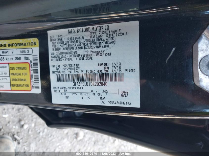 2013 FORD FUSION HYBRID SE - 3FA6P0LU1DR202040