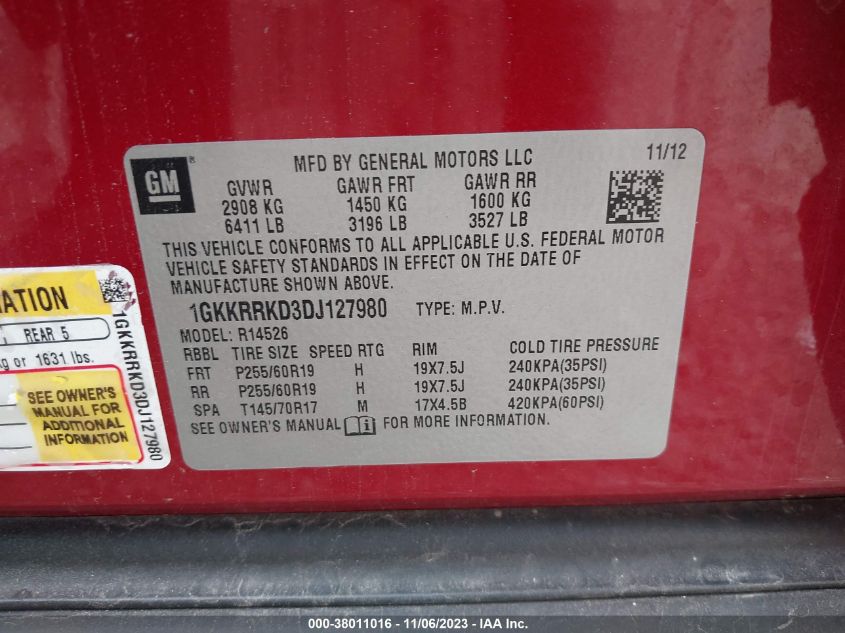 2013 GMC ACADIA SLT - 1GKKRRKD3DJ127980