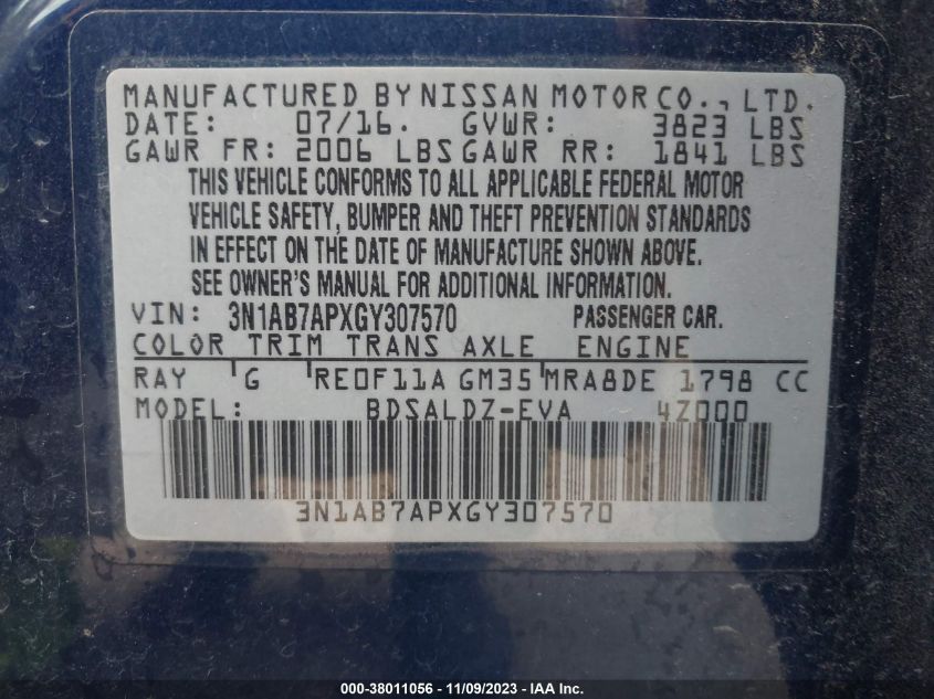 2016 NISSAN SENTRA SV - 3N1AB7APXGY307570