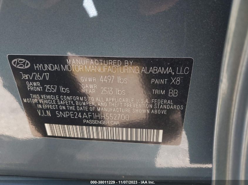 2017 HYUNDAI SONATA SE - 5NPE24AF1HH552700