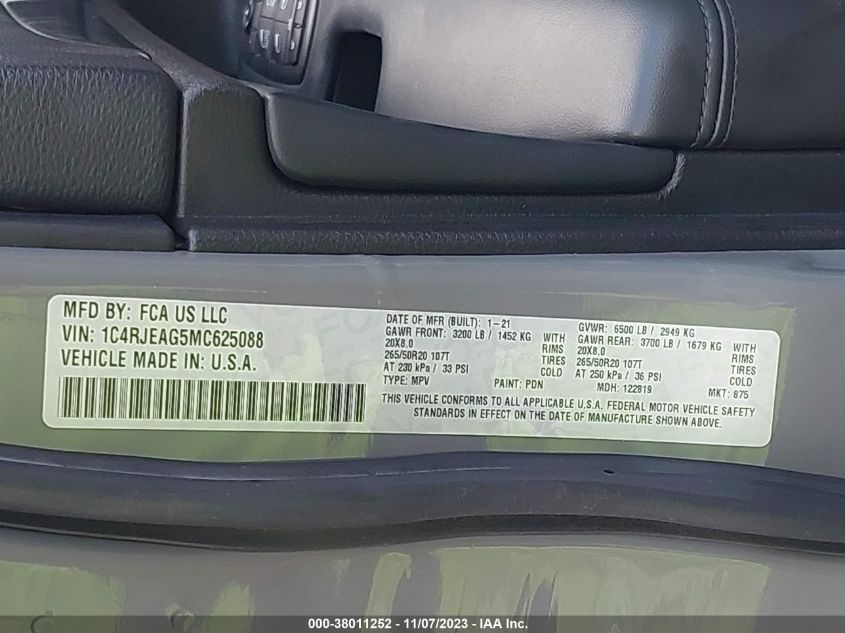 2021 JEEP GRAND CHEROKEE LAREDO - 1C4RJEAG5MC625088