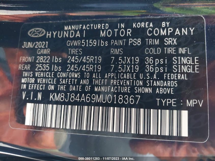 2021 HYUNDAI NEXO LIMITED - KM8J84A69MU018367