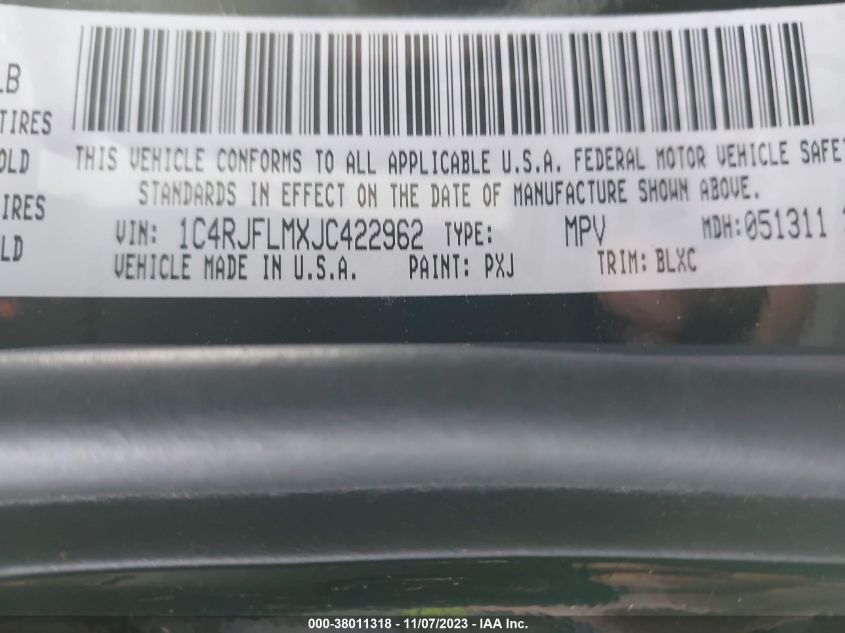 VIN 1C4RJFLMXJC422962 2018 JEEP GRAND CHEROKEE TRAILHAWK