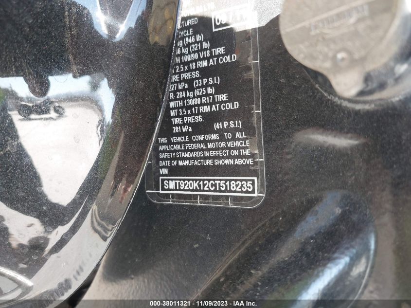 2012 TRIUMPH MOTORCYCLE THRUXTON SMT920K12CT518235