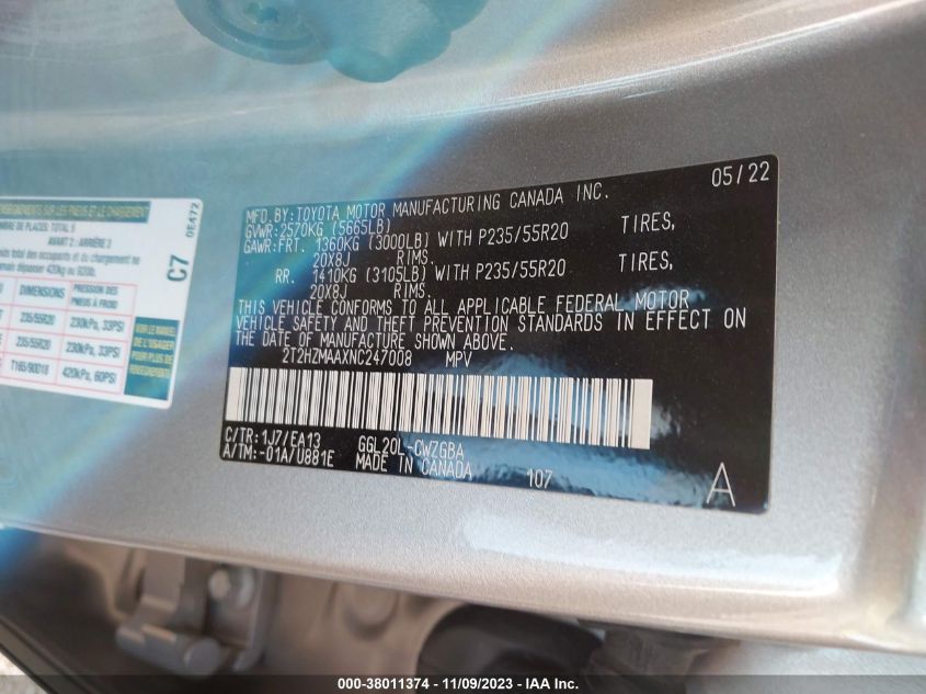2022 LEXUS RX 350 - 2T2HZMAAXNC247008