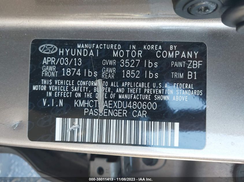 2013 HYUNDAI ACCENT GLS - KMHCT4AEXDU480600