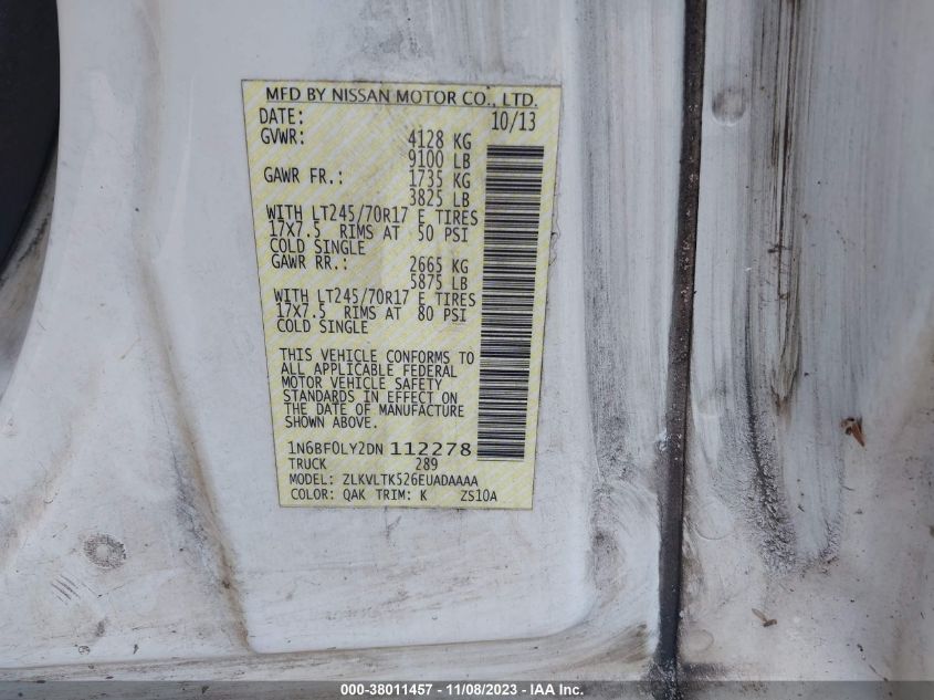 2013 NISSAN NV CARGO NV2500 HD SV V6 1N6BF0LY2DN112278