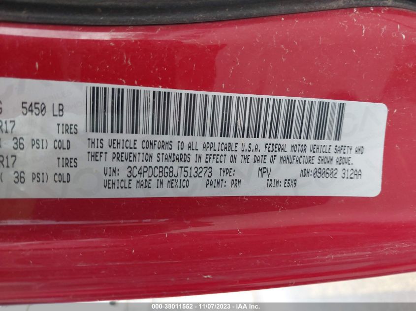 2018 DODGE JOURNEY SXT - 3C4PDCBG8JT513273