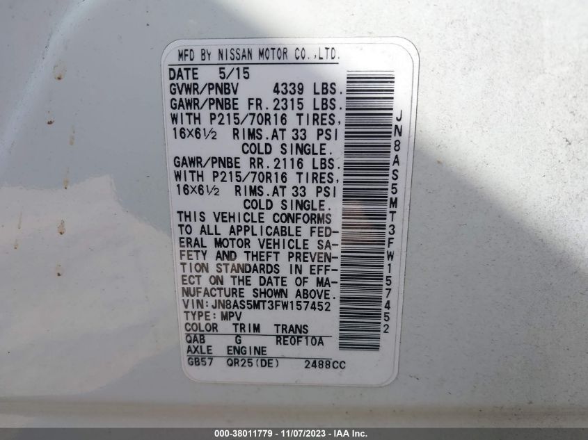 2015 NISSAN ROGUE SELECT S - JN8AS5MT3FW157452