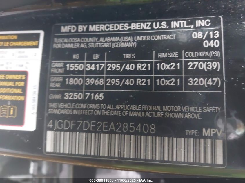 2014 MERCEDES-BENZ GL-CLASS GL 550 - 4JGDF7DE2EA285408