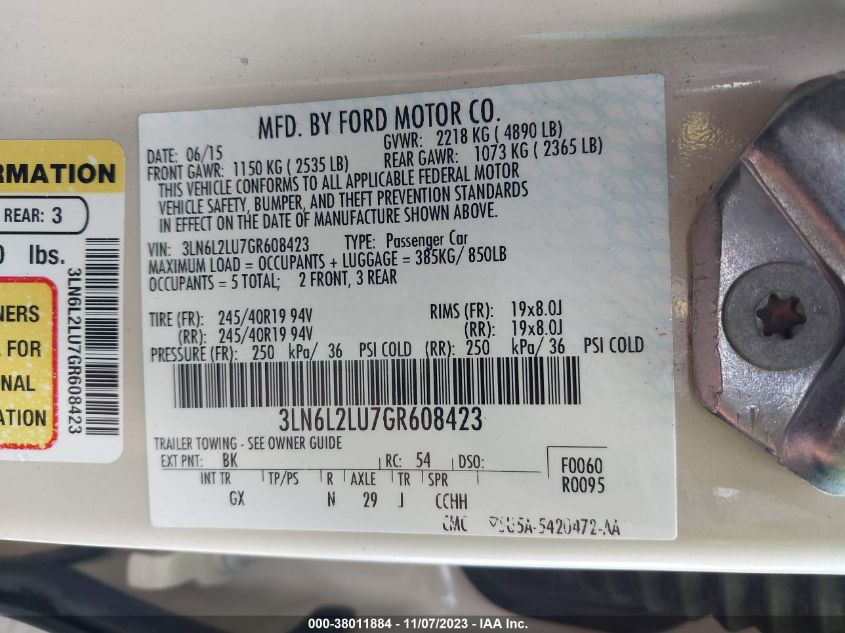 2016 LINCOLN MKZ HYBRID HYBRID 3LN6L2LU7GR608423