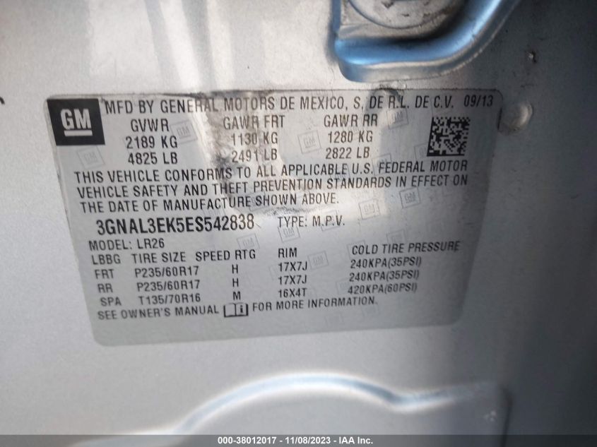 2014 CHEVROLET CAPTIVA SPORT LT 3GNAL3EK5ES542838