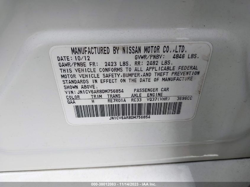 2013 INFINITI G37 SEDAN X - JN1CV6AR8DM756854