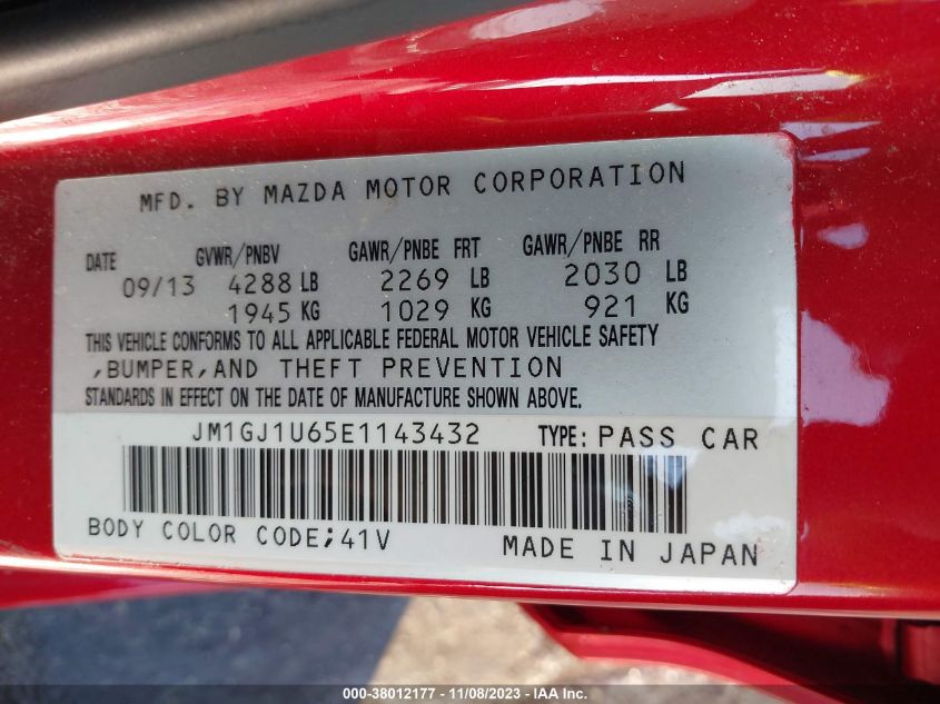2014 MAZDA MAZDA6 I SPORT - JM1GJ1U65E1143432