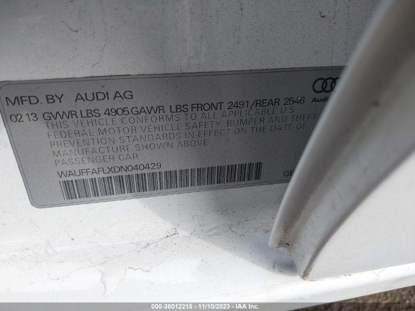 2013 AUDI A4 PREMIUM PLUS - WAUFFAFLXDN040429