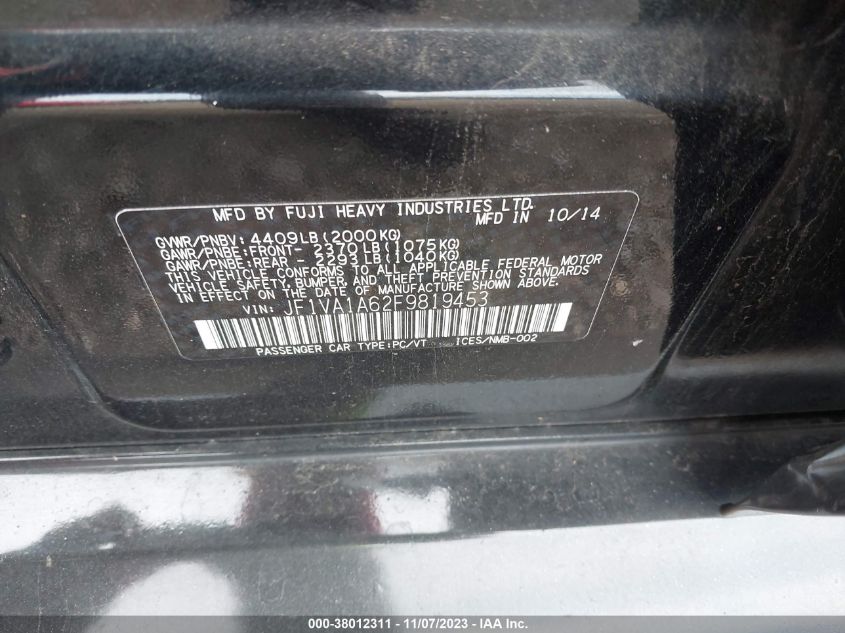 2015 SUBARU WRX - JF1VA1A62F9819453